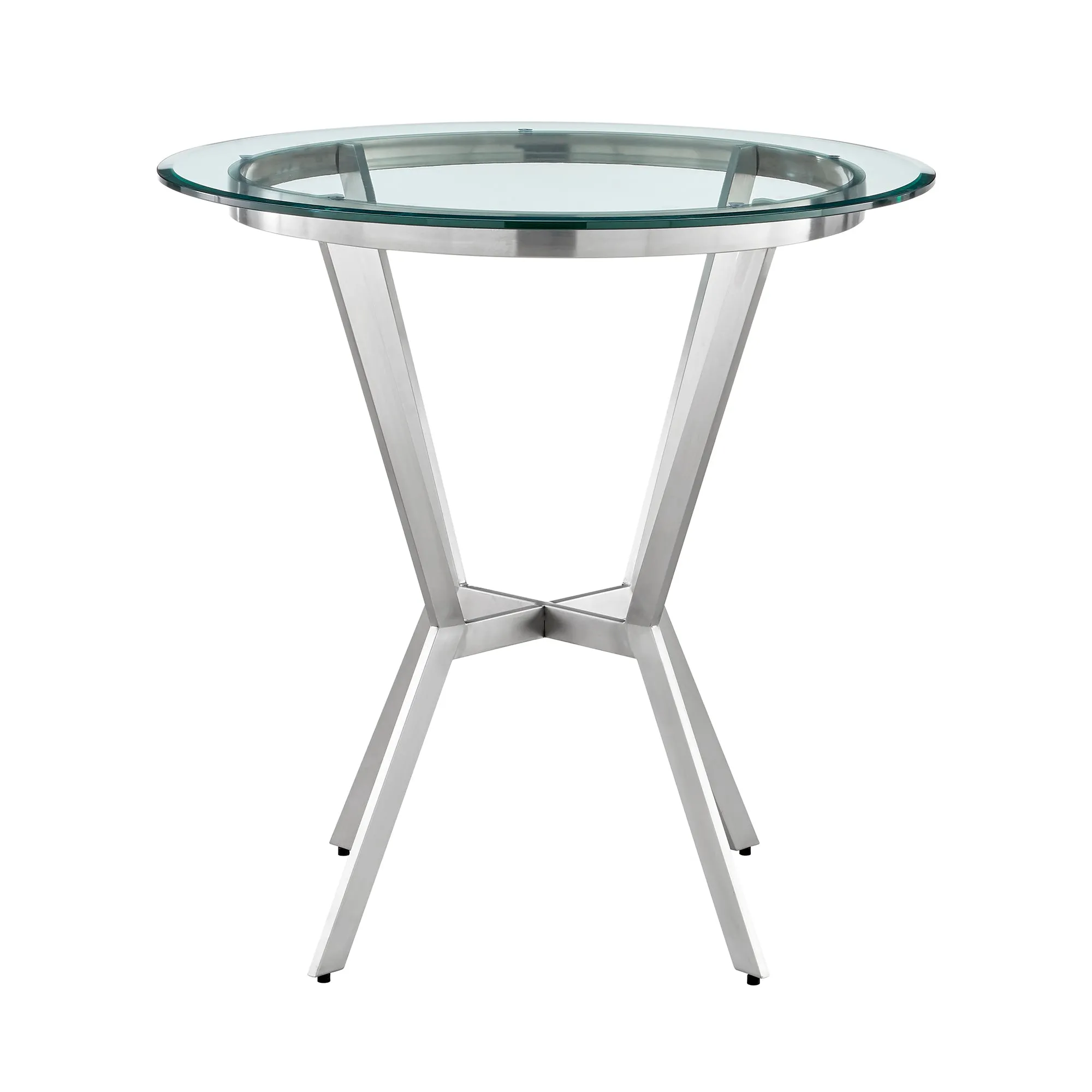 Naomi and Lorin 4-Piece Counter Height Dining Set in Brushed Stainless Steel and Grey Faux Leather By Armen Living