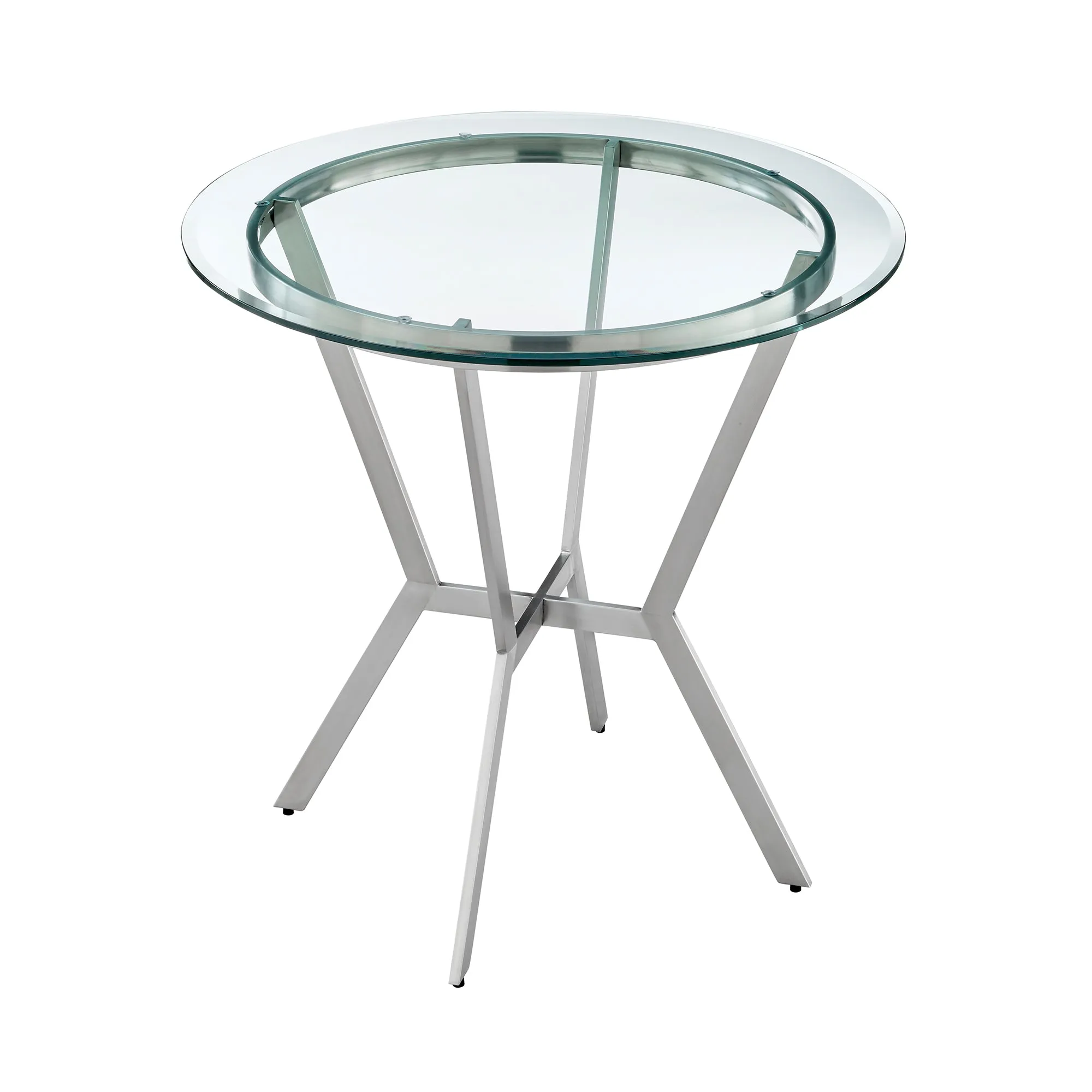 Naomi and Lorin 4-Piece Counter Height Dining Set in Brushed Stainless Steel and Grey Faux Leather By Armen Living