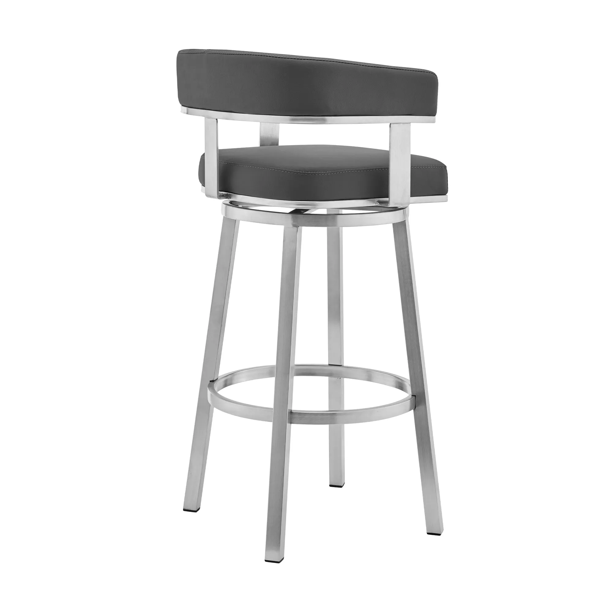 Naomi and Lorin 4-Piece Counter Height Dining Set in Brushed Stainless Steel and Grey Faux Leather By Armen Living