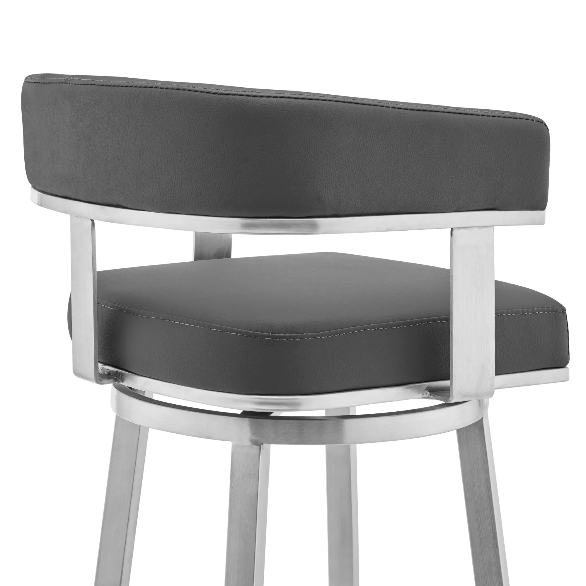 Naomi and Lorin 4-Piece Counter Height Dining Set in Brushed Stainless Steel and Grey Faux Leather By Armen Living