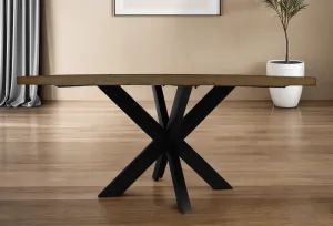 Natural And Black Rounded Solid Wood And Iron Pedestal Base Dining Table By Homeroots