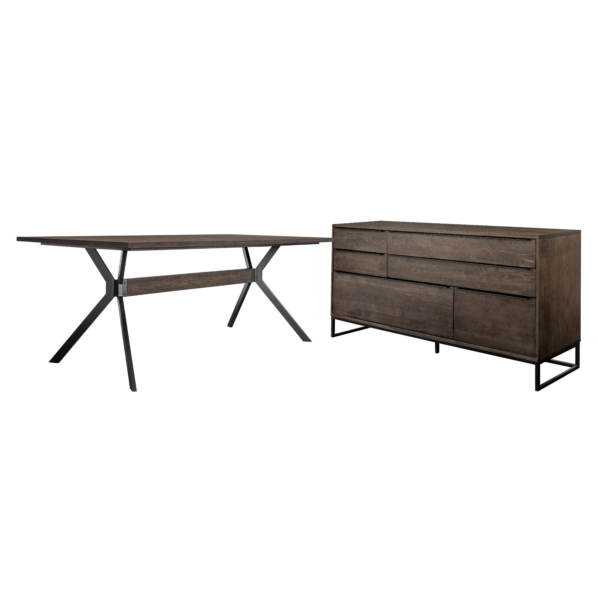 Nevada Rustic 2 piece set with Dining Table and Sideboard in Dark Brown By Armen Living