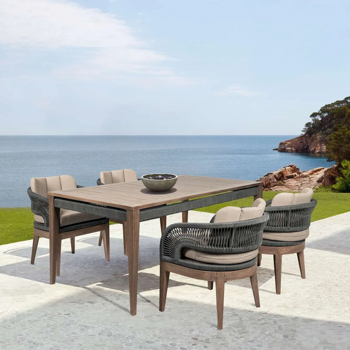 Orbit Outdoor Patio Dining Table in Weathered Eucalyptus Wood By Armen Living