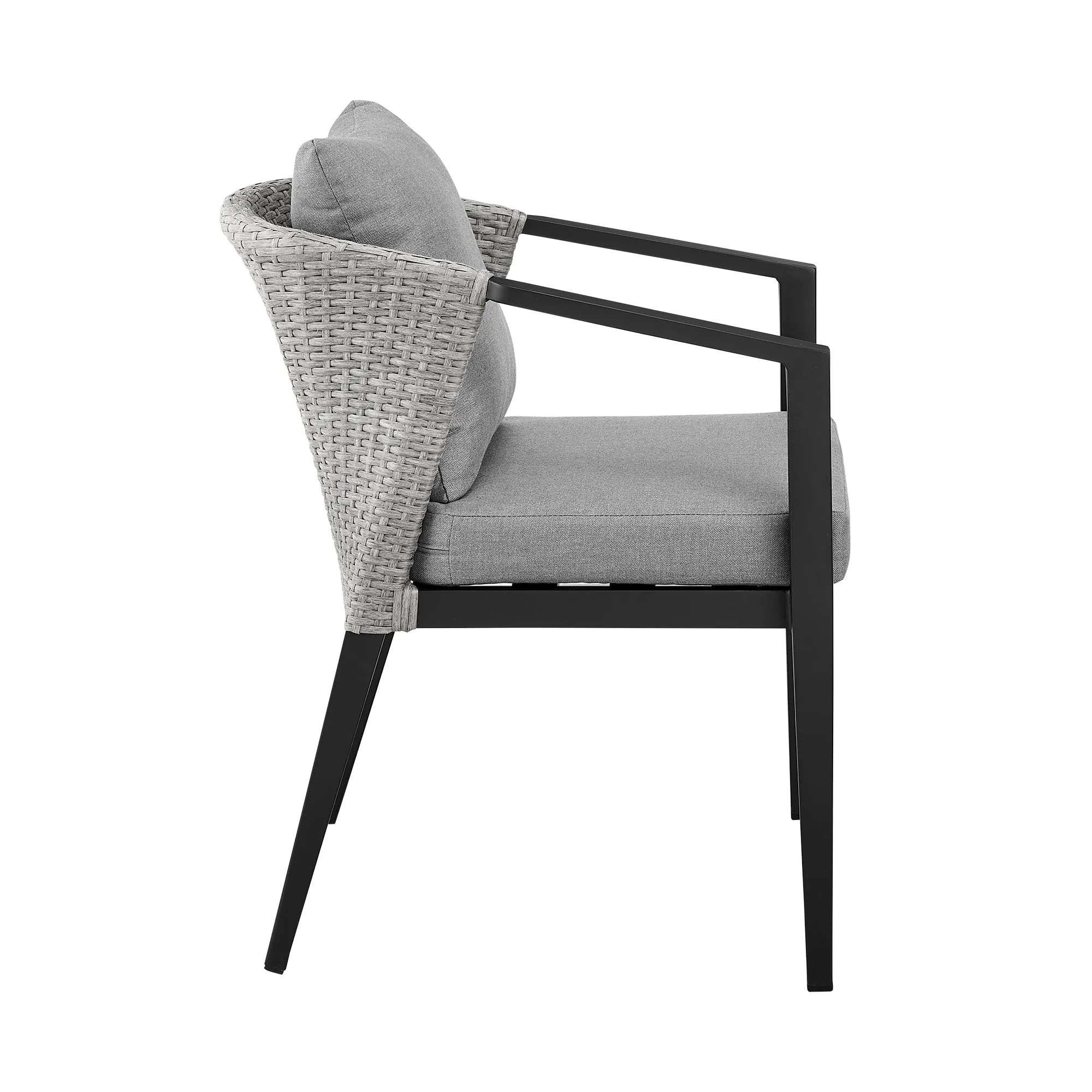 Palma Outdoor Patio 5-Piece Dining Table Set in Aluminum and Wicker with Gray Cushions By Armen Living