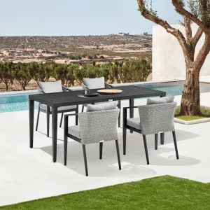 Palma Outdoor Patio 5-Piece Dining Table Set in Aluminum and Wicker with Gray Cushions By Armen Living