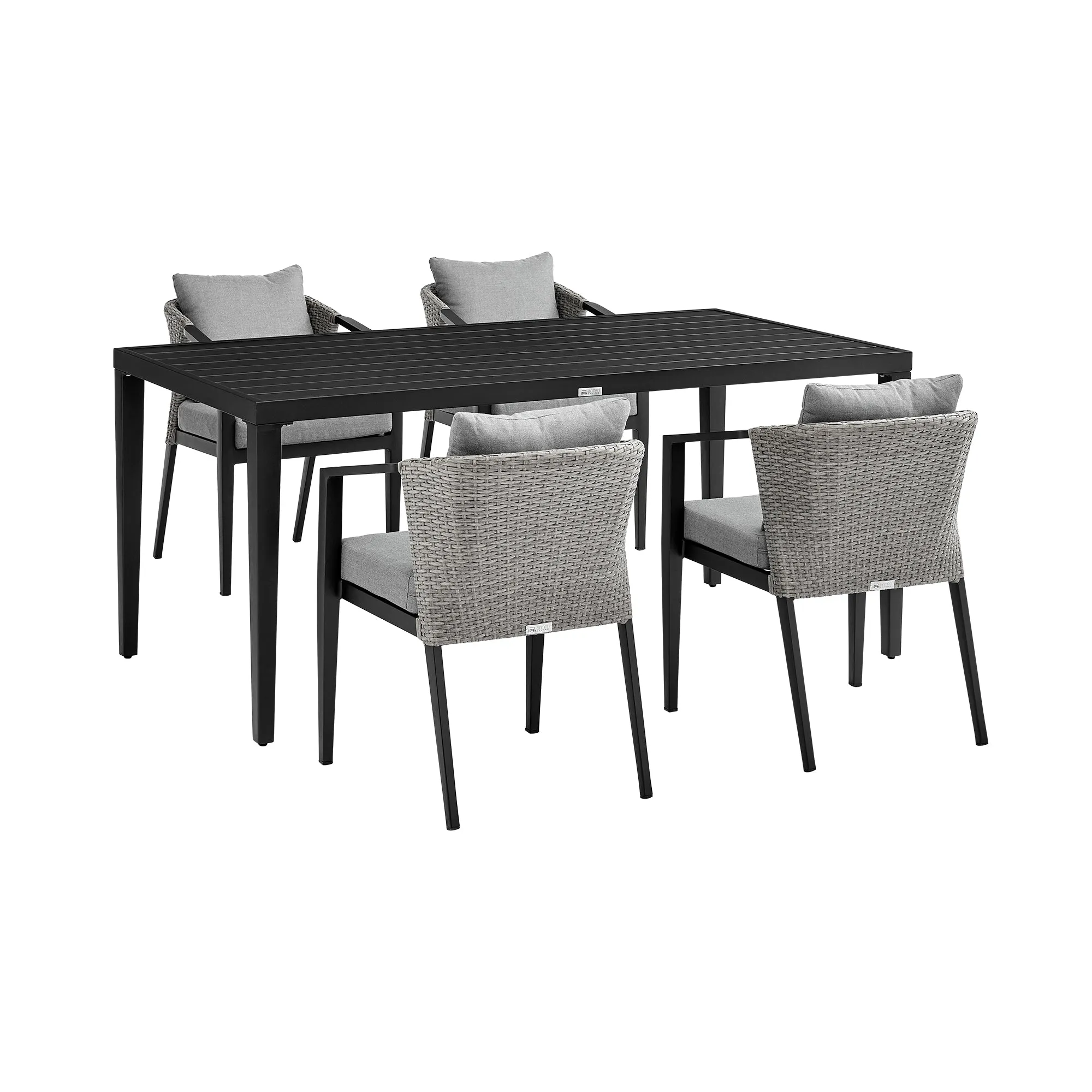 Palma Outdoor Patio 5-Piece Dining Table Set in Aluminum and Wicker with Gray Cushions By Armen Living