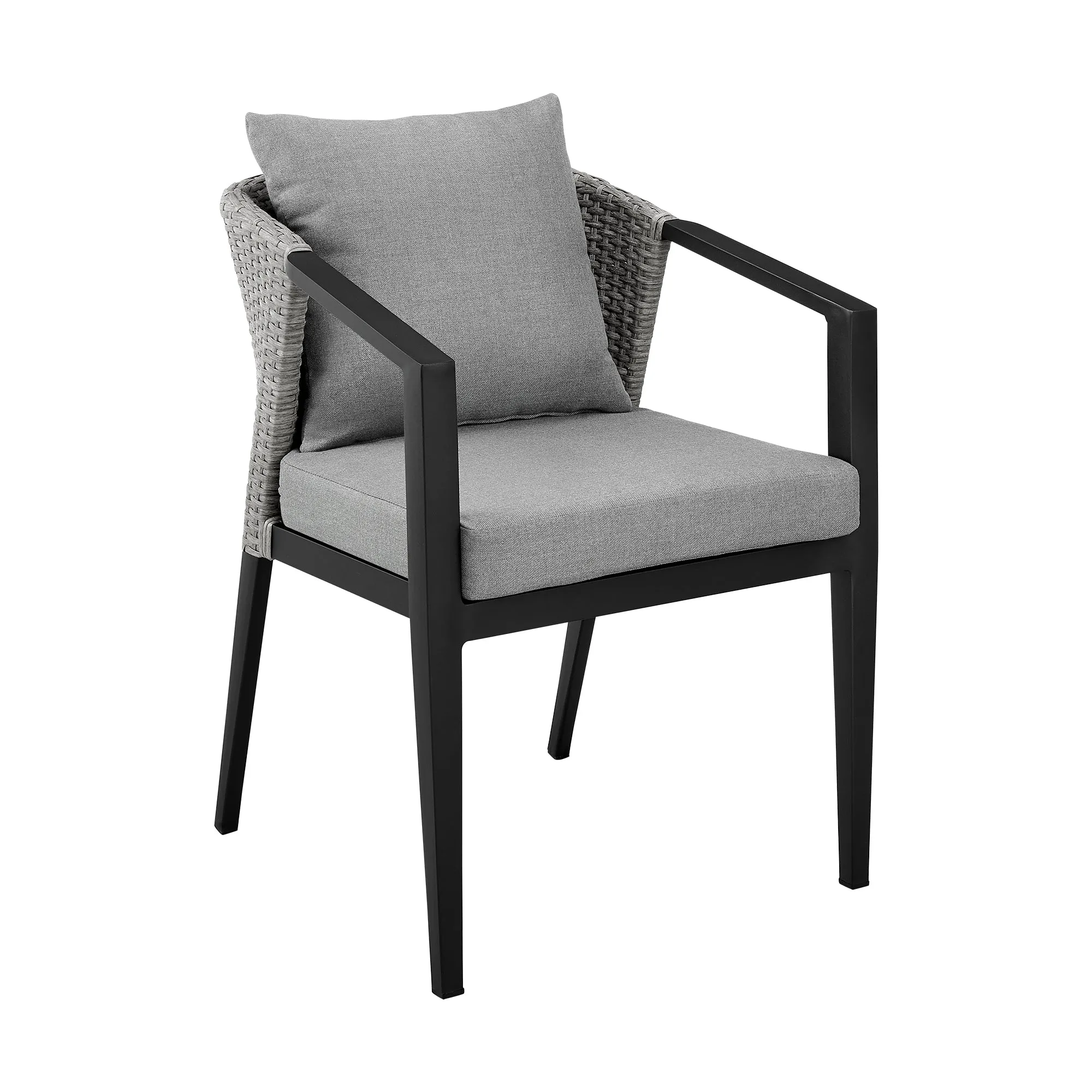 Palma Outdoor Patio 5-Piece Dining Table Set in Aluminum and Wicker with Gray Cushions By Armen Living