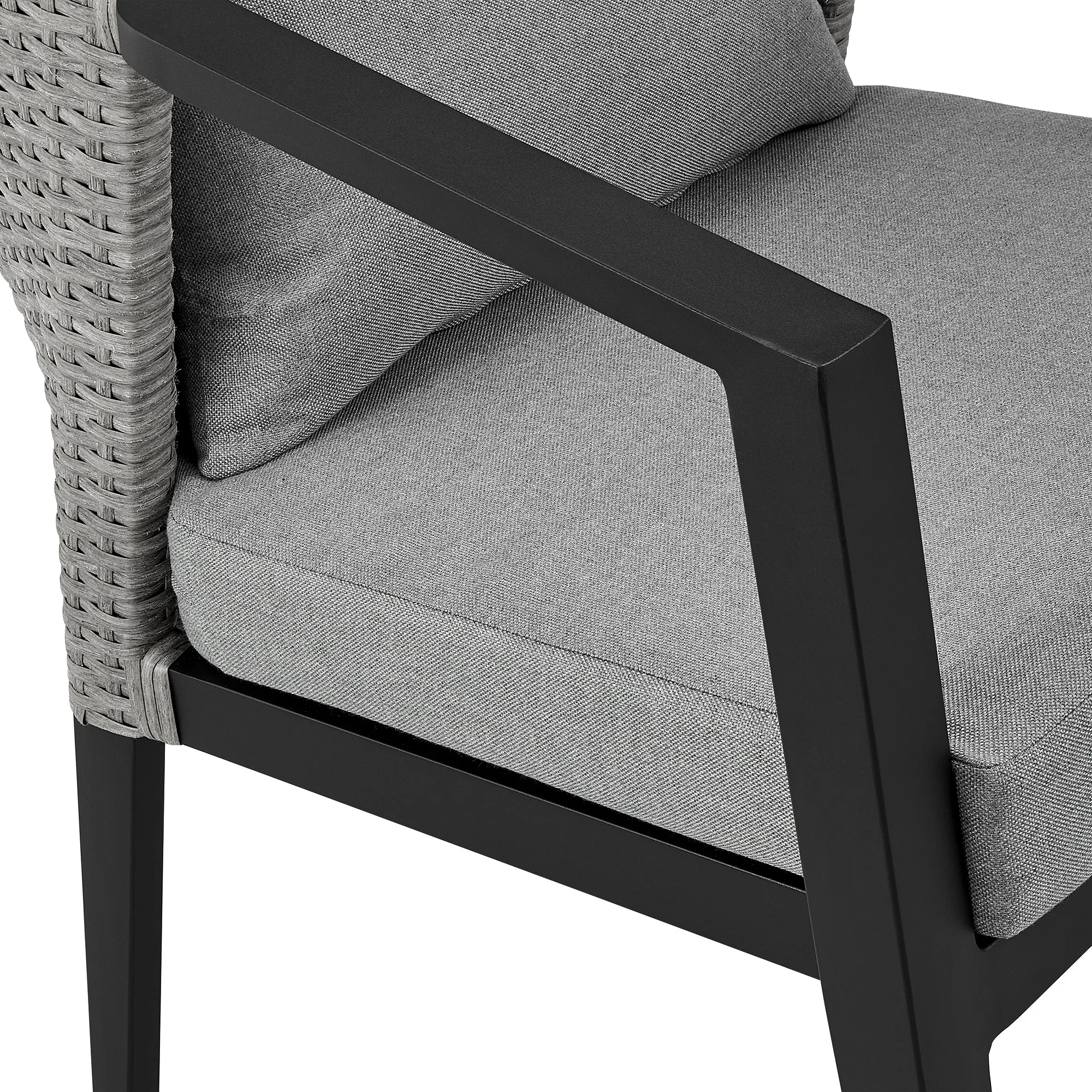 Palma Outdoor Patio 5-Piece Dining Table Set in Aluminum and Wicker with Gray Cushions By Armen Living