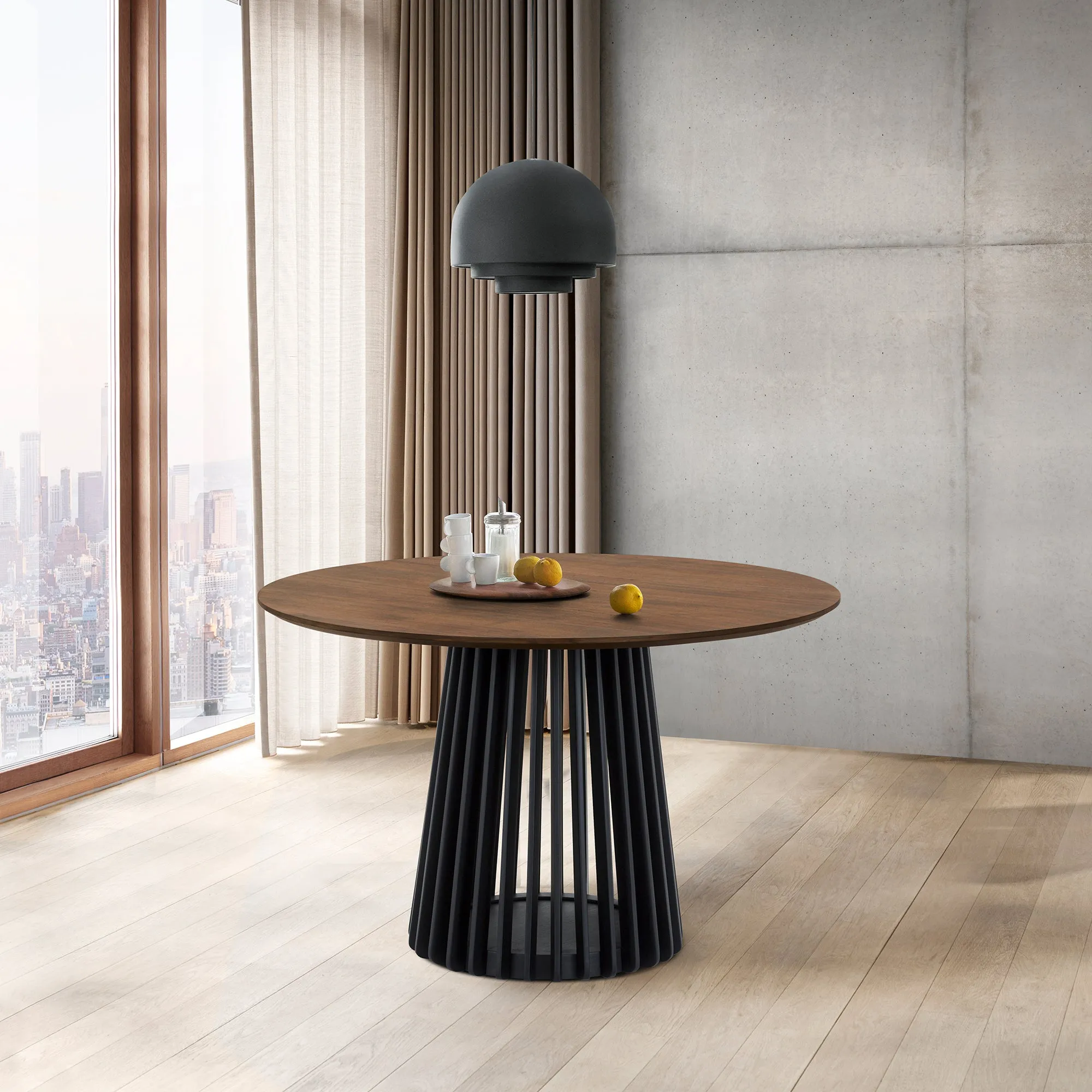 Pasadena 47" Wood Round Dining Table in Black Oak Finish By Armen Living