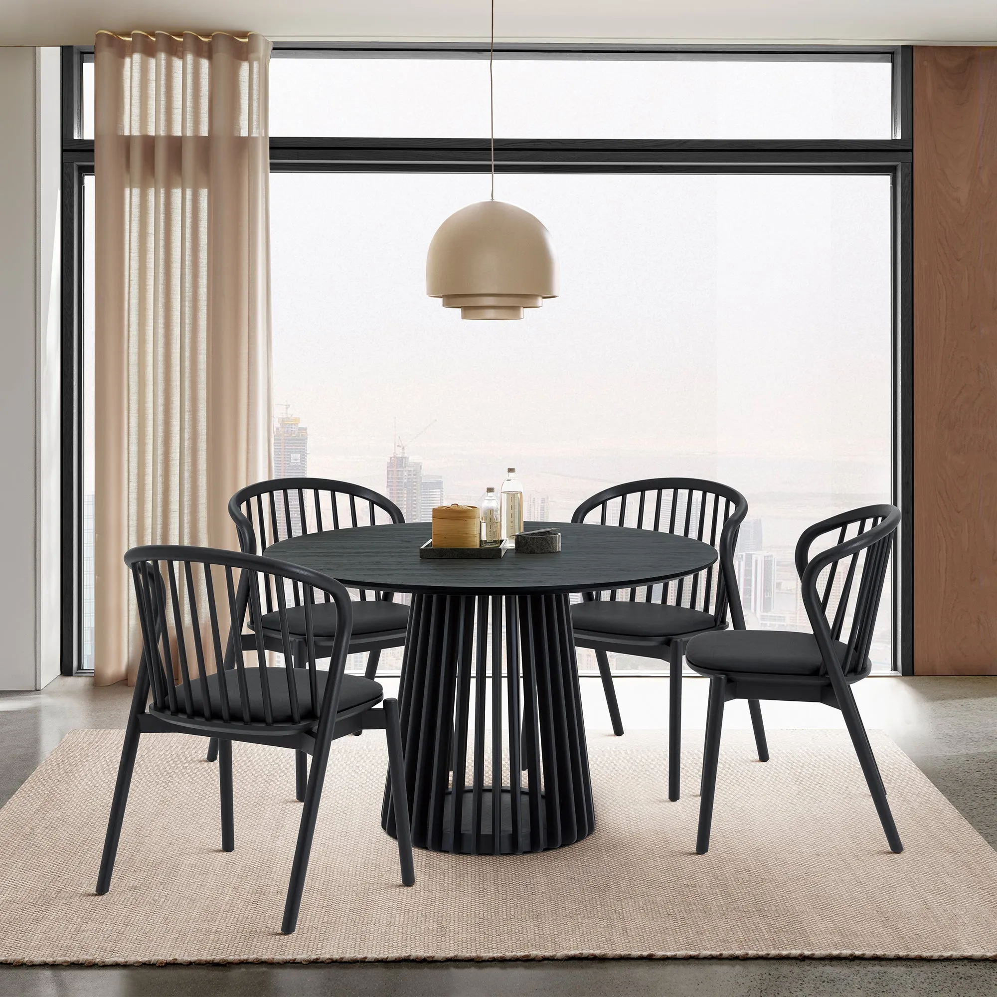 Pasadena 47" Wood Round Dining Table in Black Oak Finish By Armen Living