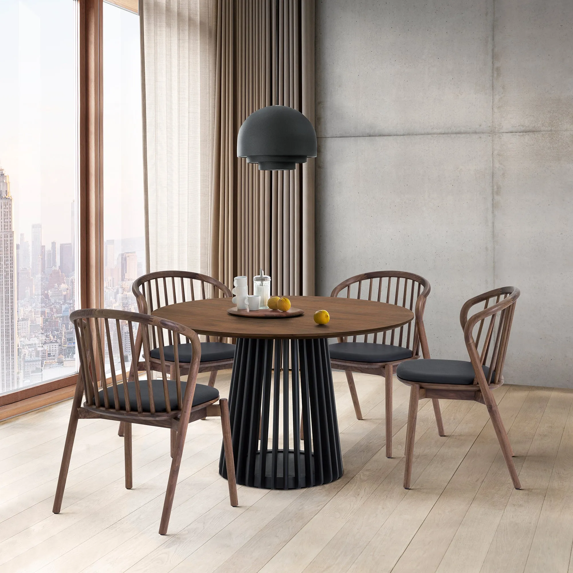 Pasadena 47" Wood Round Dining Table in Black Oak Finish By Armen Living