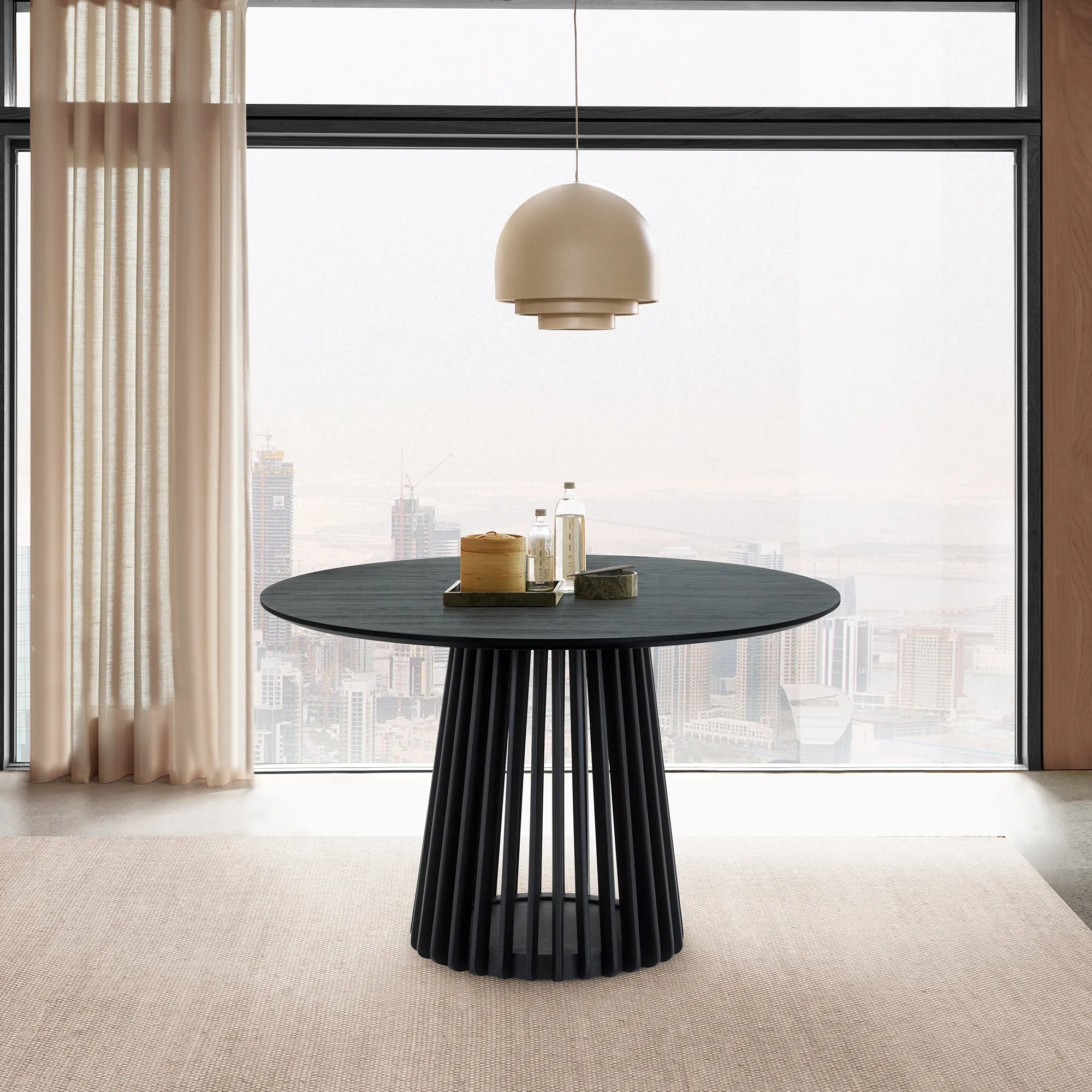 Pasadena 47" Wood Round Dining Table in Black Oak Finish By Armen Living