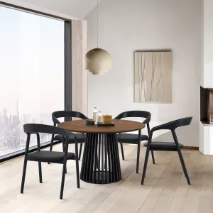 Pasadena Apache 5 Piece Round Dining Set in Walnut and Black Oak Finish with Faux Leather By Armen Living