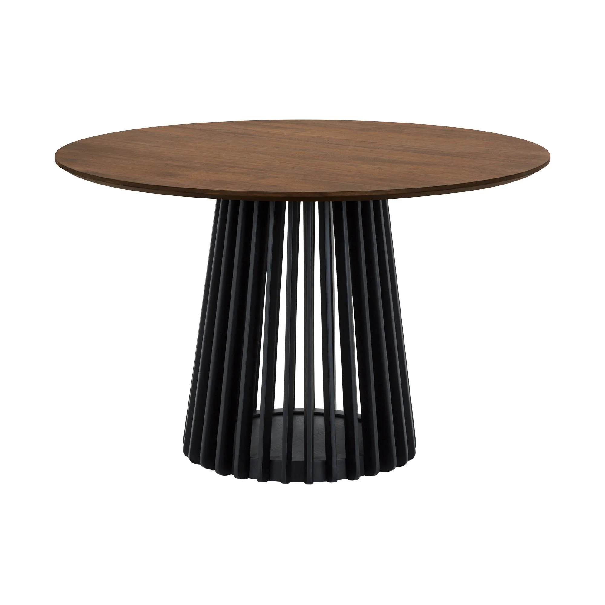 Pasadena Apache 5 Piece Round Dining Set in Walnut and Black Oak Finish with Faux Leather By Armen Living