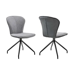 Petrie Dining Room Accent Chair in Gray Fabric and Faux Leather with Black Finish - Set of 2 By Armen Living