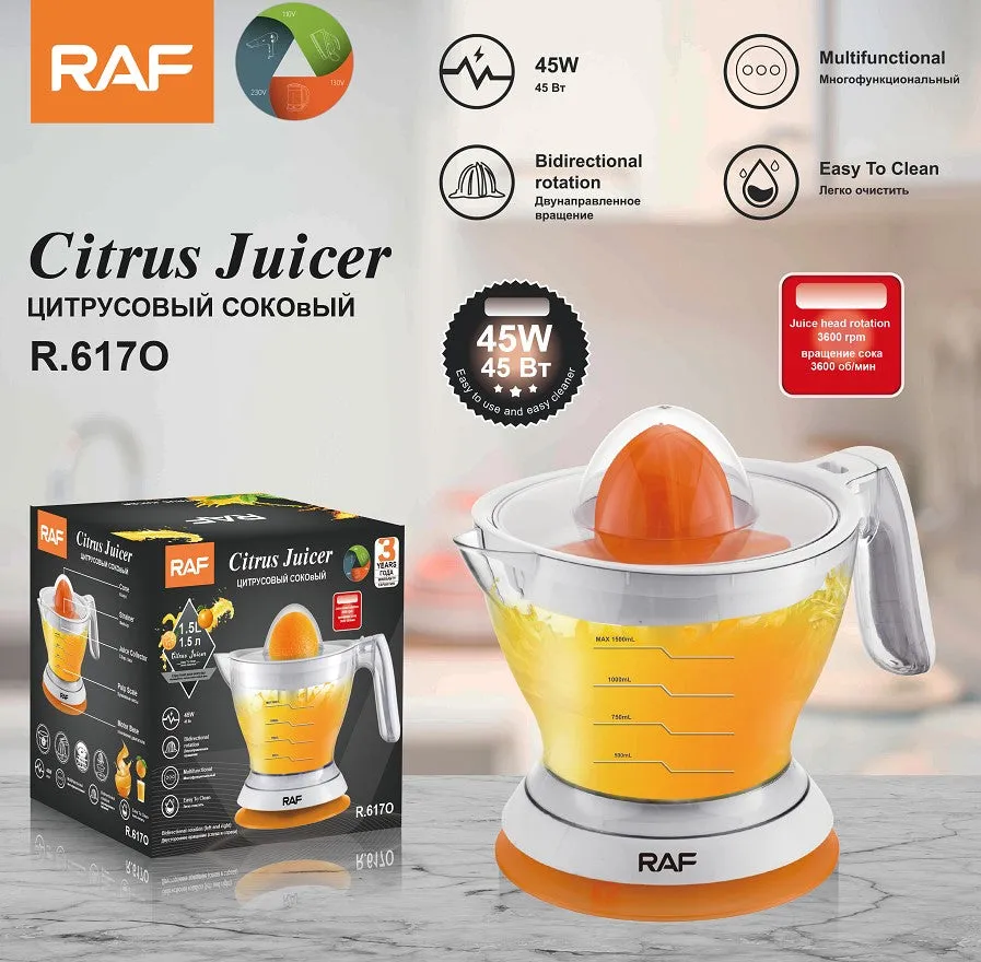 Raf Citrus Juicer, 45 Watts, 1.5Lit, White