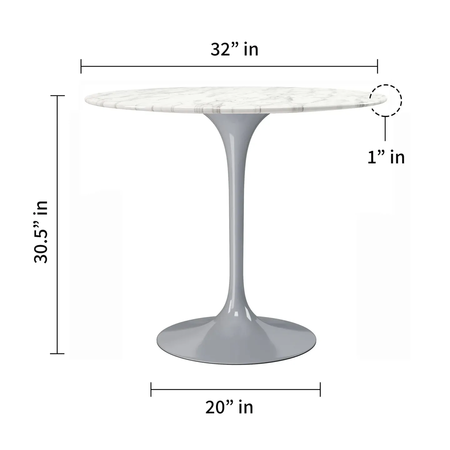 Rose 32" Round Marble Dining Table, Gray Base By World Modern Design
