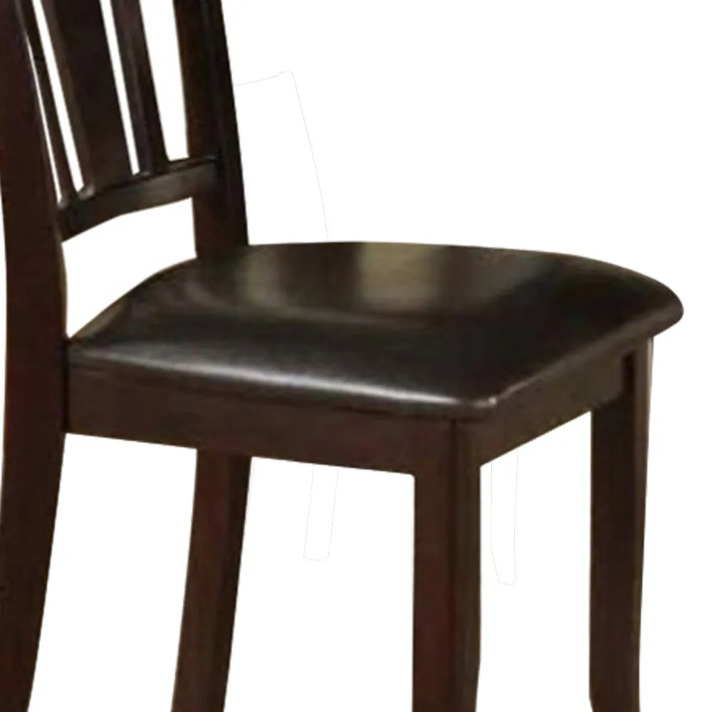 Rubber Wood Dining Chair With Upholstered Seat, Set Of 2,Brown By Benzara