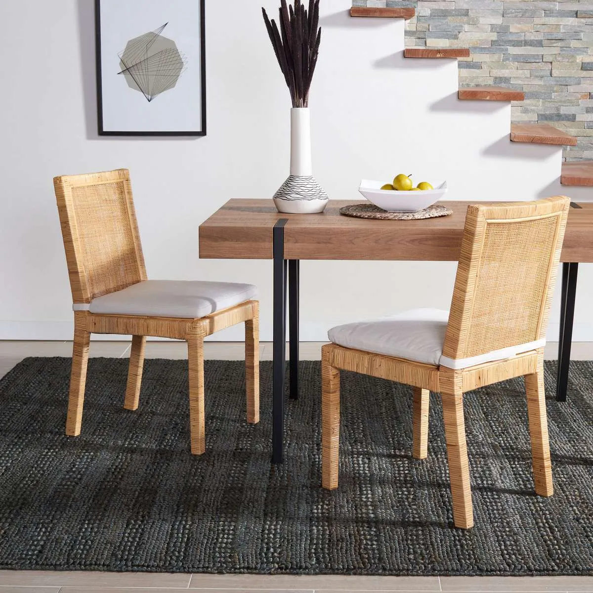 Safavieh Tojo Cane Dining Chair W/ Cushion Set Of 2 - Natural