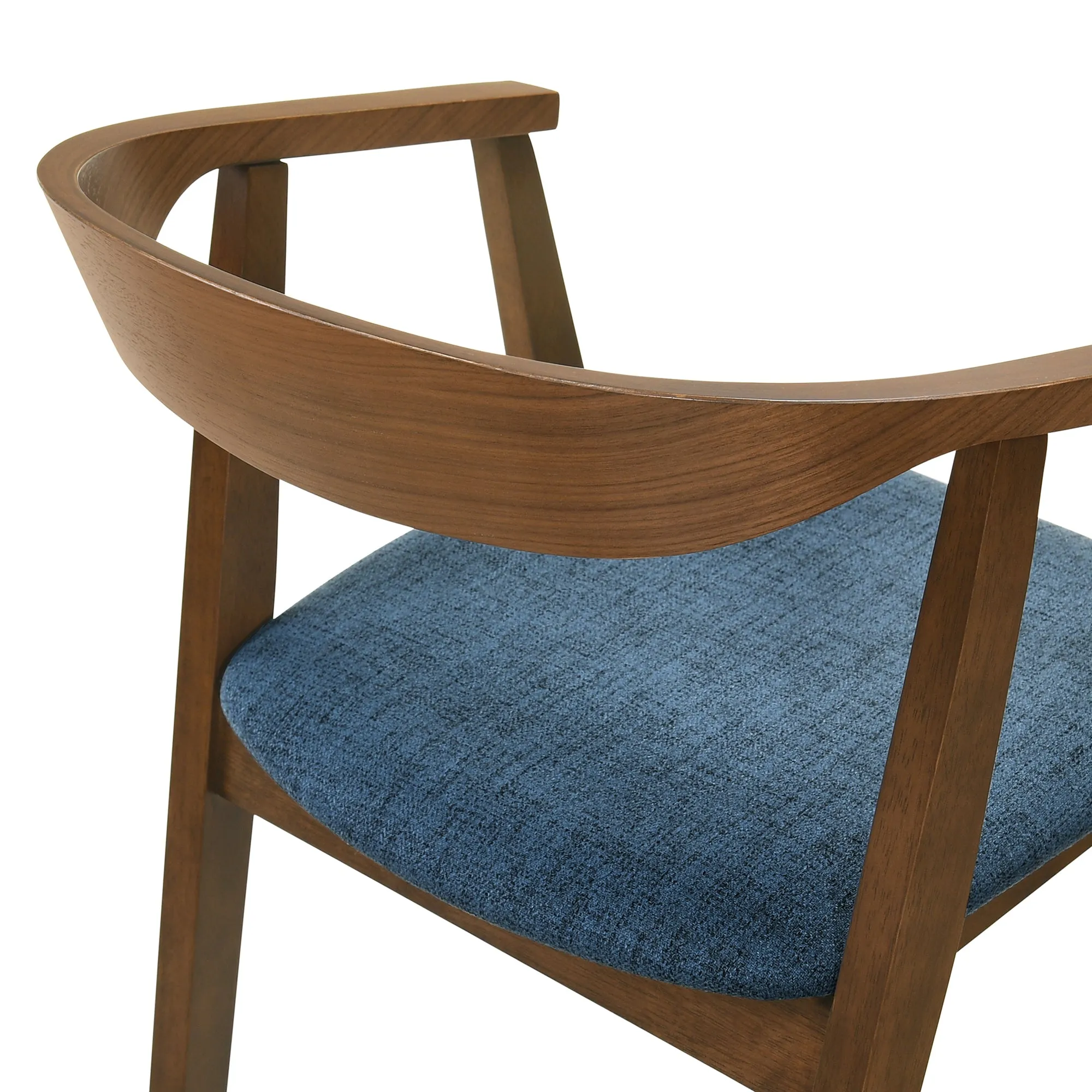 Santana 7 Piece Round Walnut Wood Dining Table Set with Blue Fabric By Armen Living