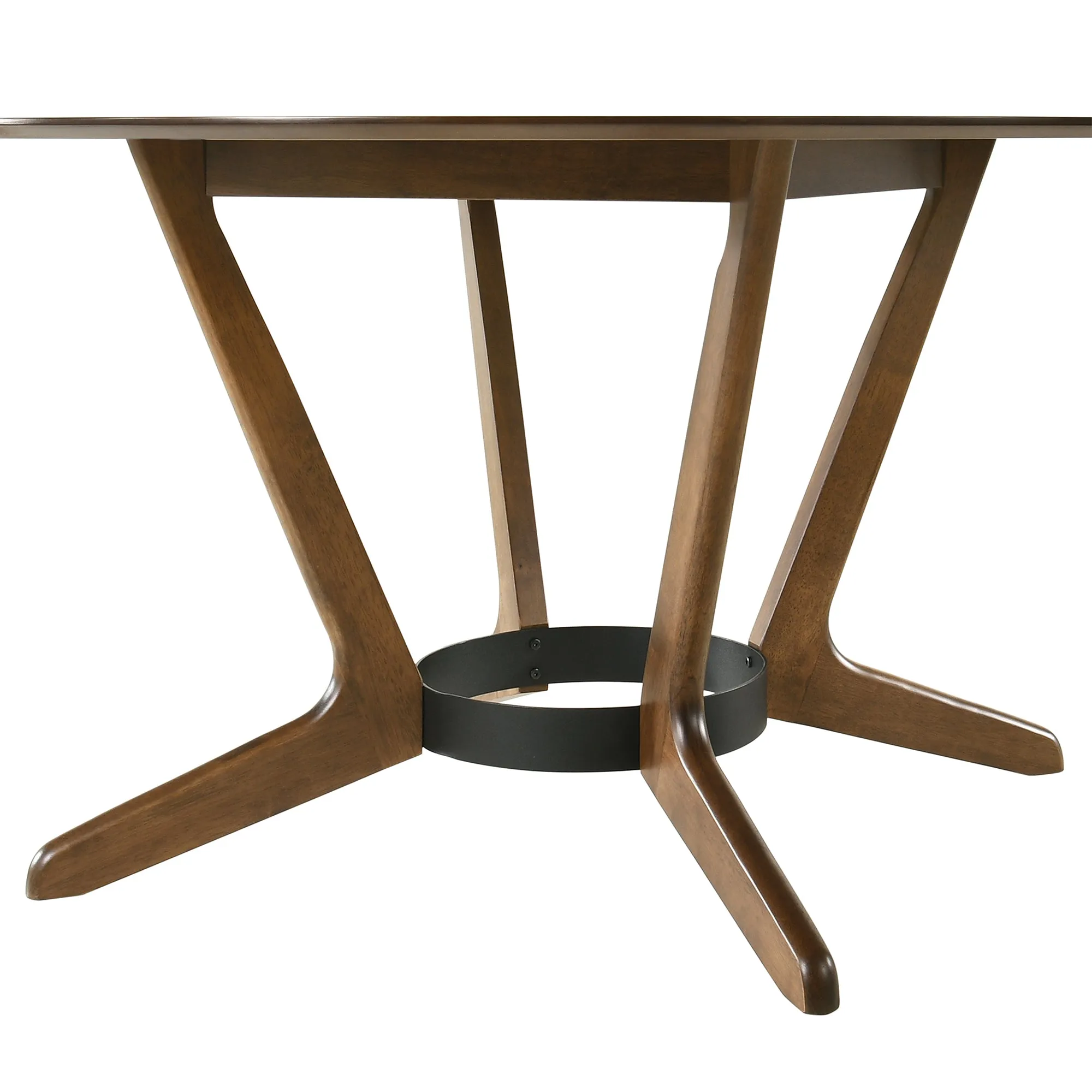 Santana 7 Piece Round Walnut Wood Dining Table Set with Blue Fabric By Armen Living