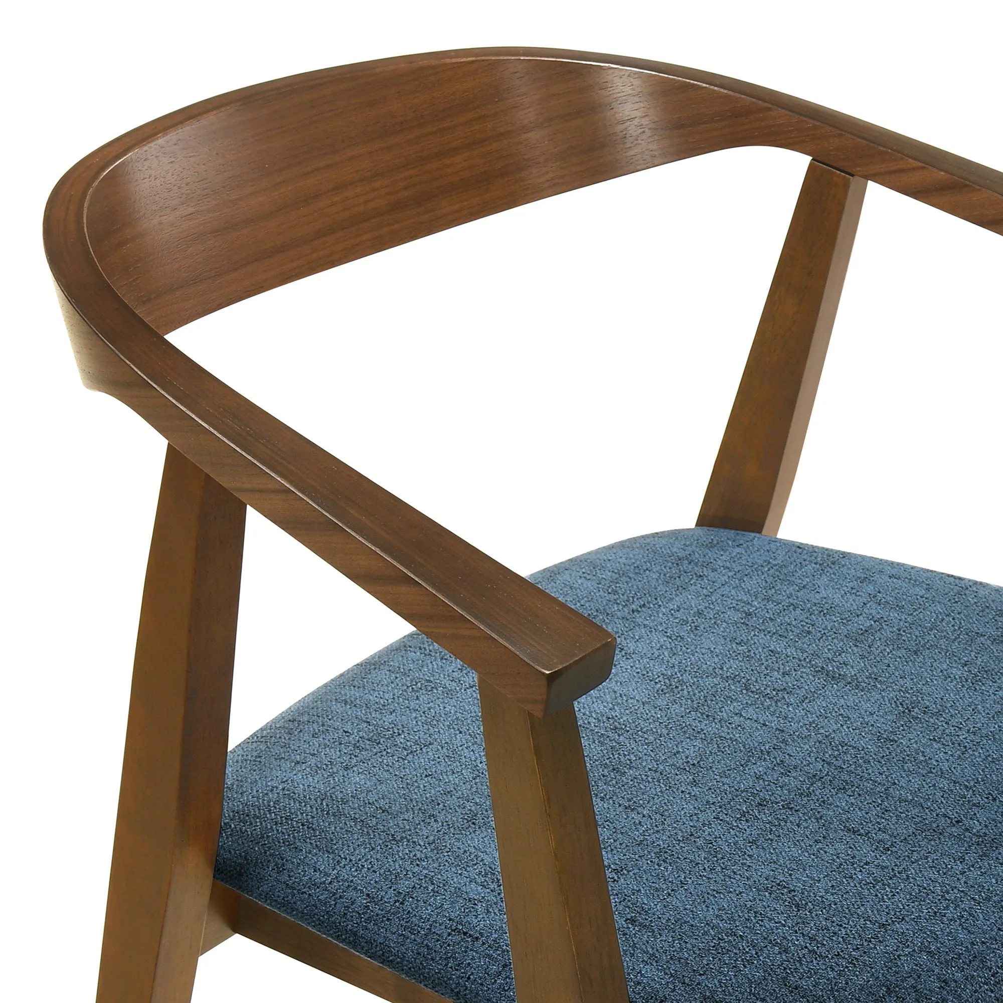 Santana 7 Piece Round Walnut Wood Dining Table Set with Blue Fabric By Armen Living