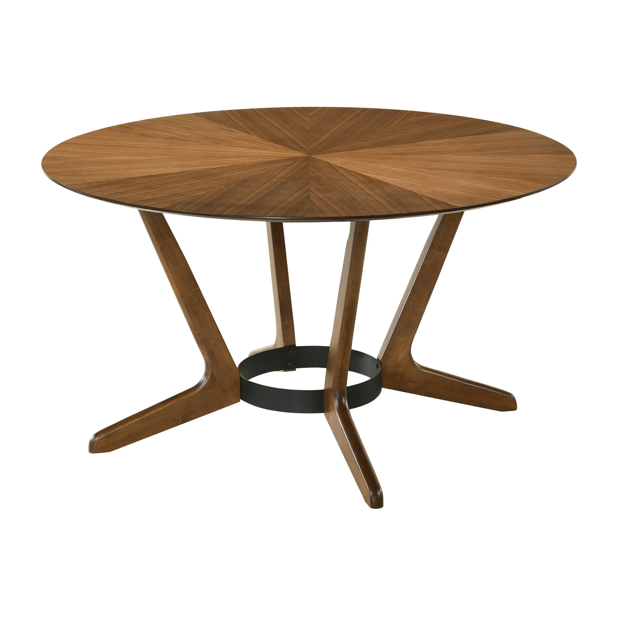 Santana 7 Piece Round Walnut Wood Dining Table Set with Blue Fabric By Armen Living