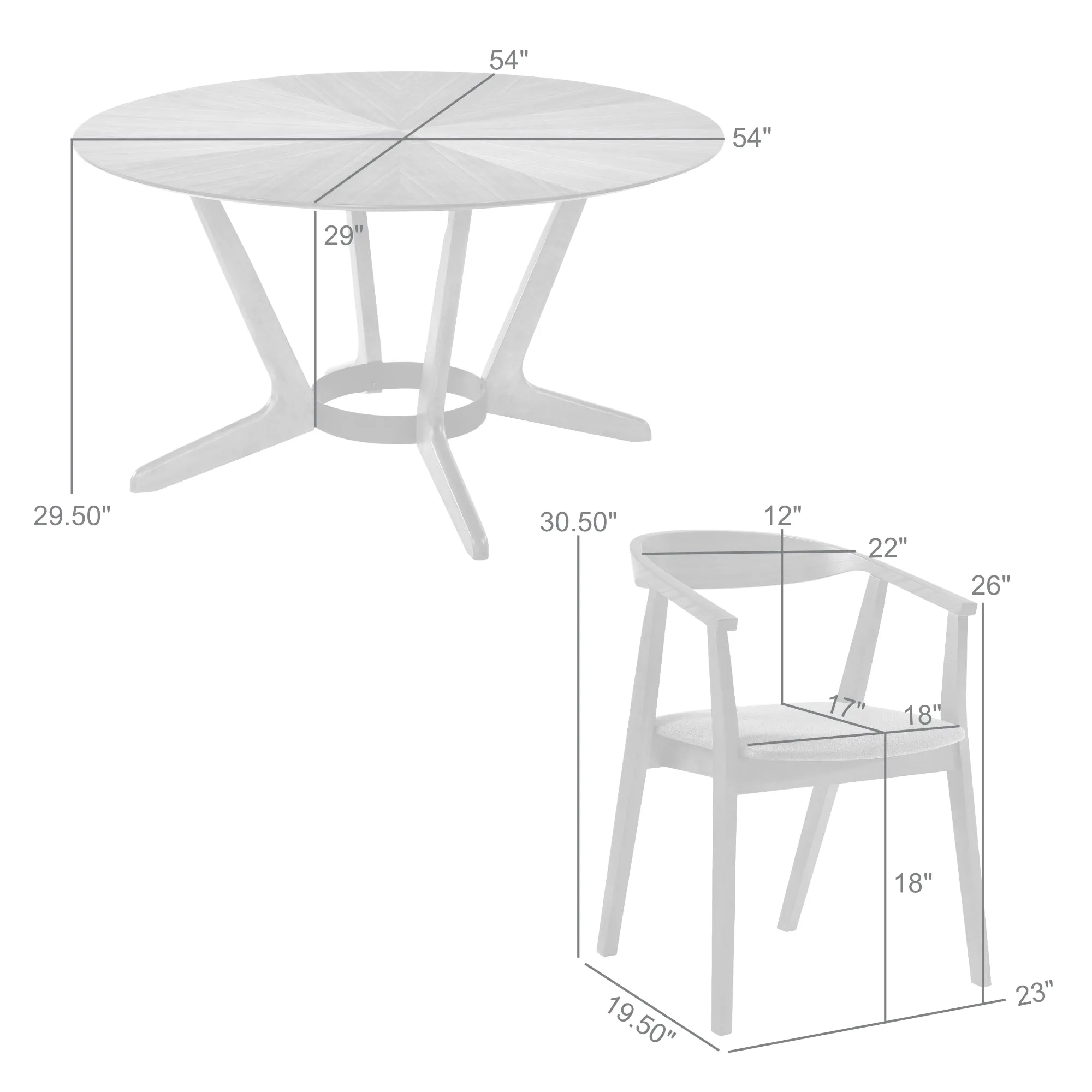 Santana 7 Piece Round Walnut Wood Dining Table Set with Blue Fabric By Armen Living