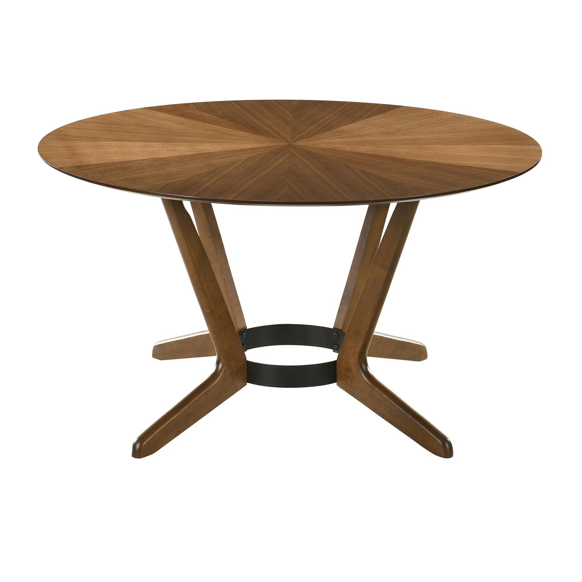 Santana 7 Piece Round Walnut Wood Dining Table Set with Blue Fabric By Armen Living