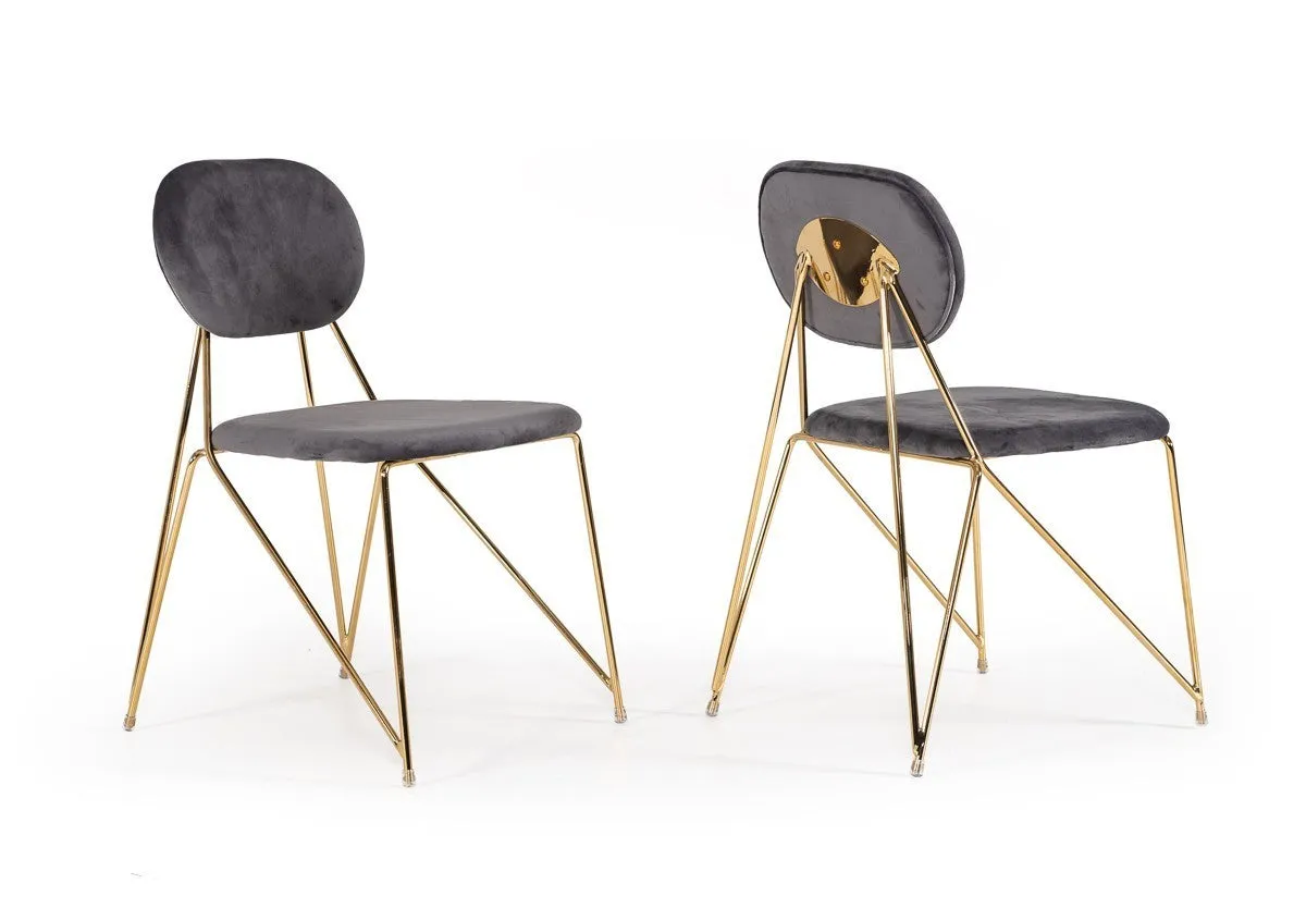 Set Of 2 Mid Century Mod Grey Velvet And Gold Dining Chairs By Homeroots