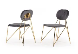 Set Of 2 Mid Century Mod Grey Velvet And Gold Dining Chairs By Homeroots