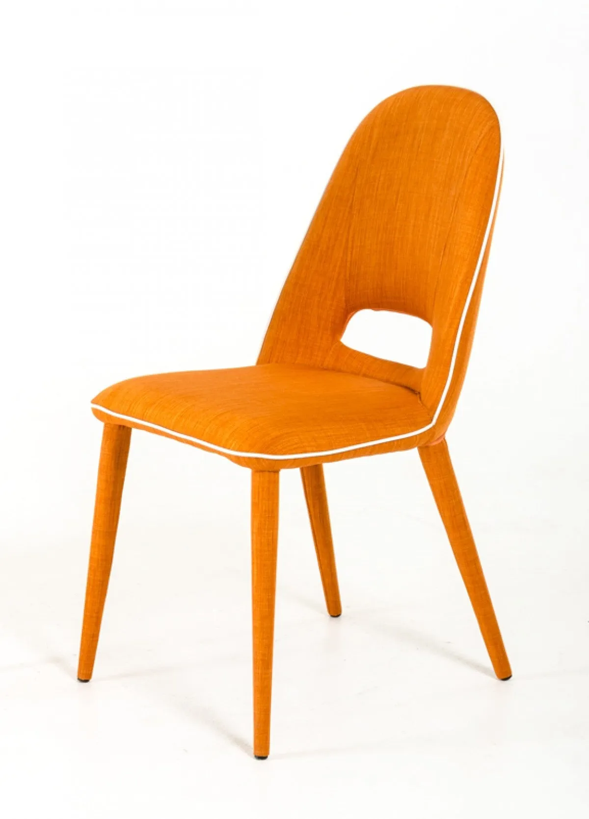 Set Of 2 Modern Arch Orange Fabric With White Piping Dining Chairs By Homeroots