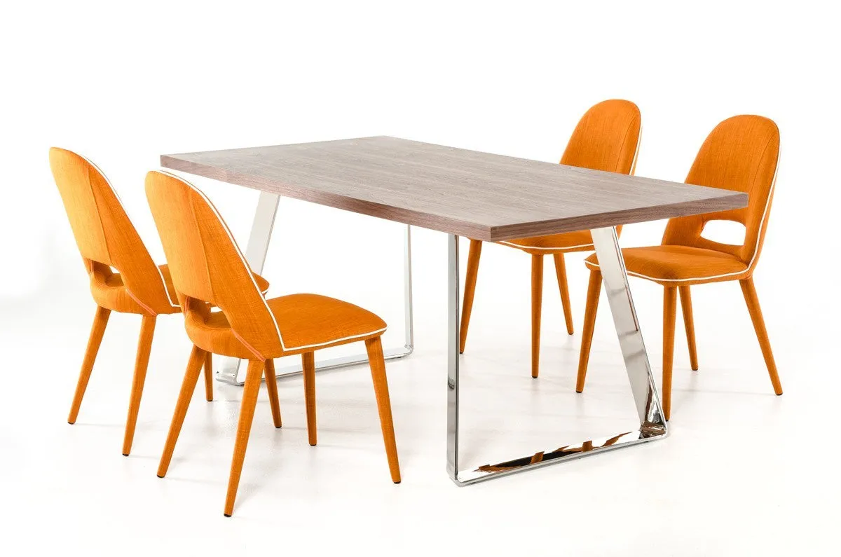 Set Of 2 Modern Arch Orange Fabric With White Piping Dining Chairs By Homeroots