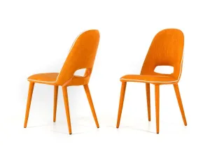 Set Of 2 Modern Arch Orange Fabric With White Piping Dining Chairs By Homeroots