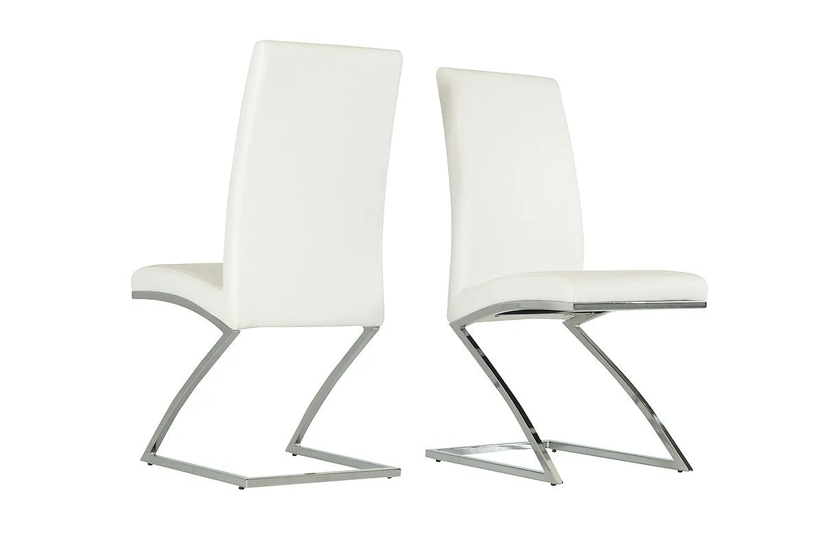 Set Of 2 Modern White Faux Leather And Chrome Dining Chairs By Homeroots