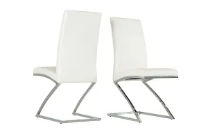 Set Of 2 Modern White Faux Leather And Chrome Dining Chairs By Homeroots