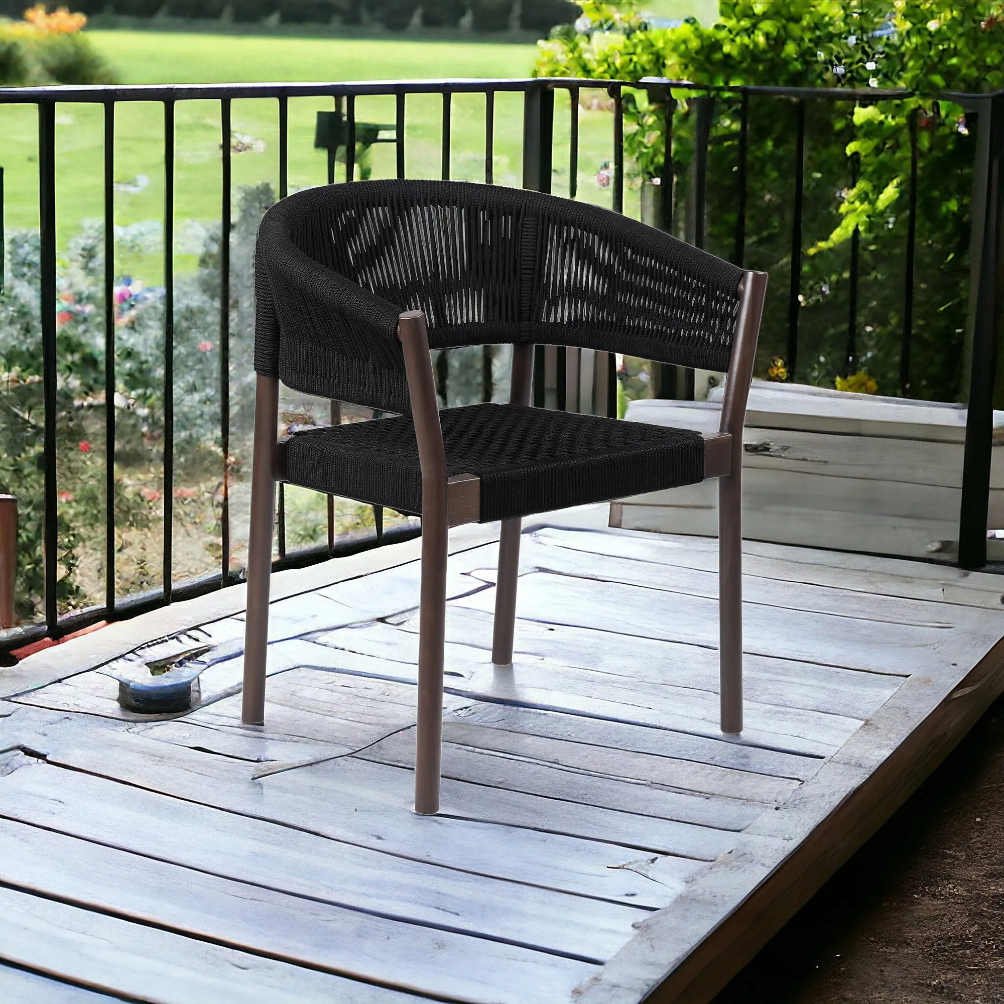 Set of Two Black Solid Wood Outdoor Dining Chair By Homeroots