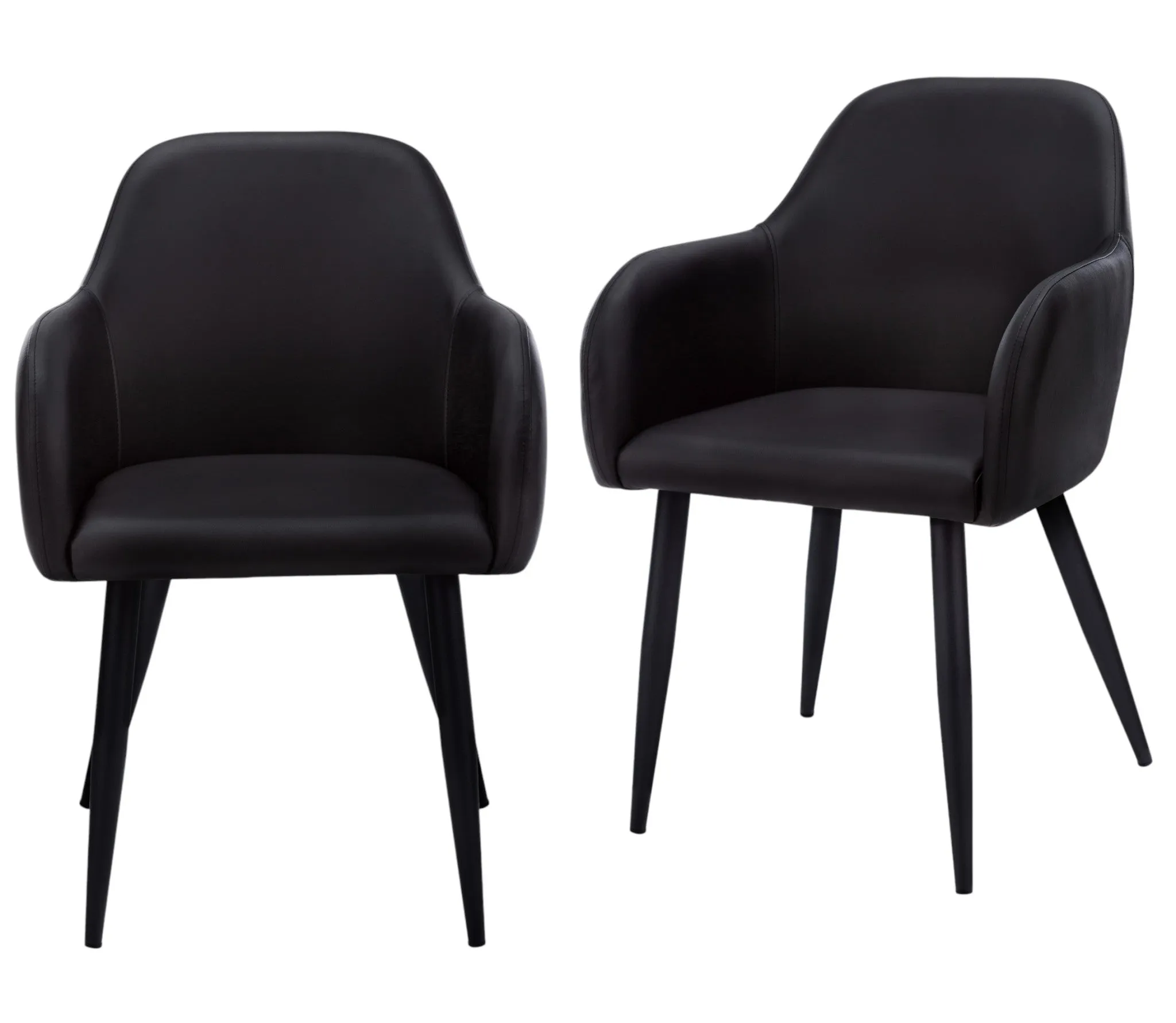 Set of Two Black Upholstered Faux Leather Dining Arm Chairs By Homeroots