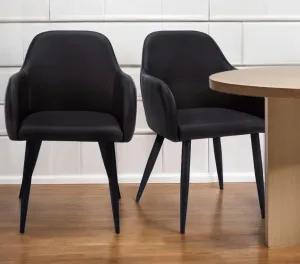 Set of Two Black Upholstered Faux Leather Dining Arm Chairs By Homeroots