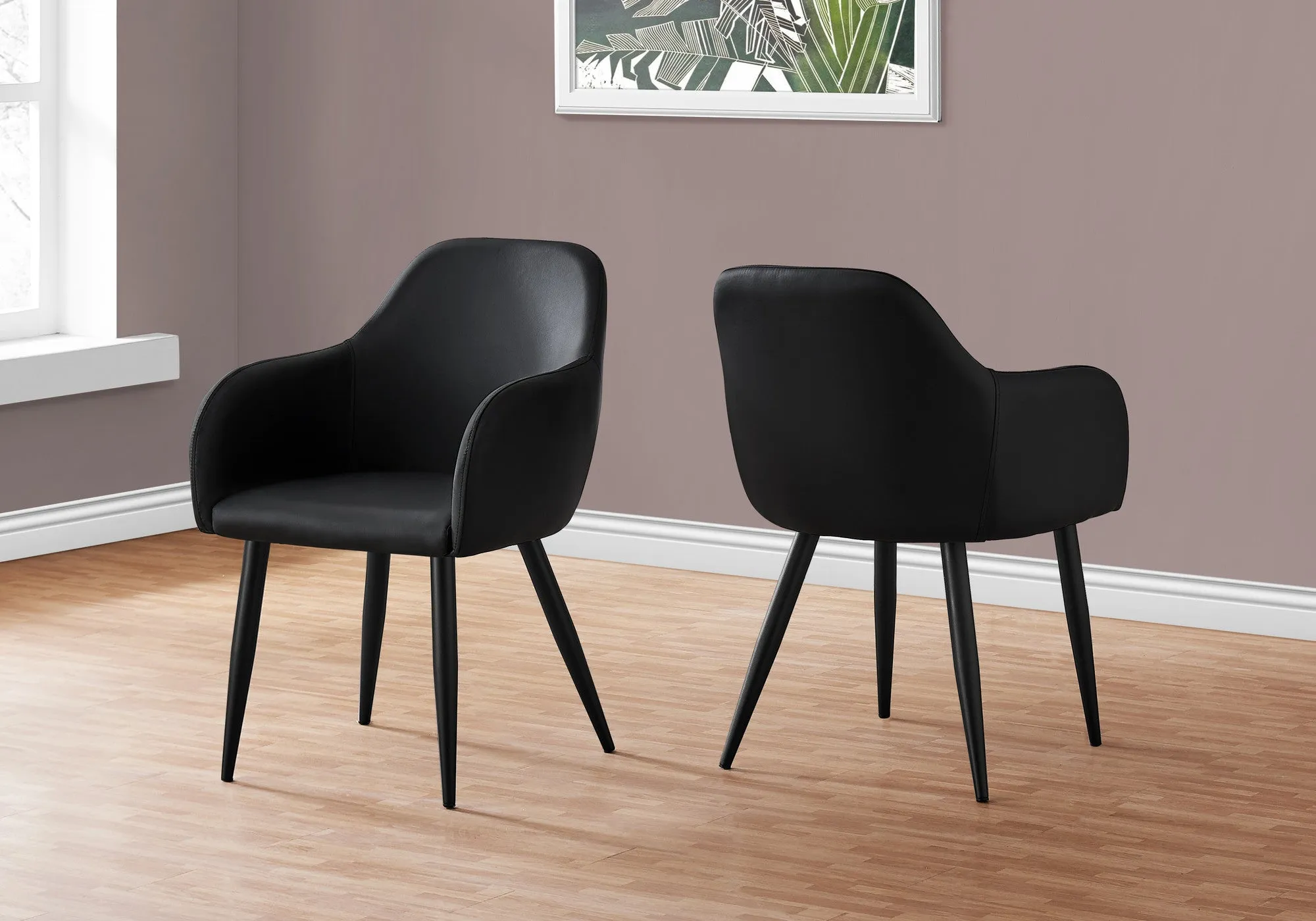 Set of Two Black Upholstered Faux Leather Dining Arm Chairs By Homeroots