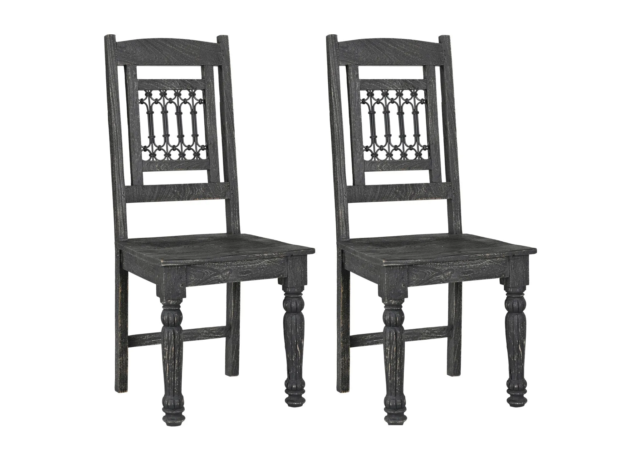 Set of Two Black Wood Slat Back Dining Side Chairs By Homeroots