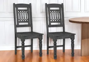 Set of Two Black Wood Slat Back Dining Side Chairs By Homeroots