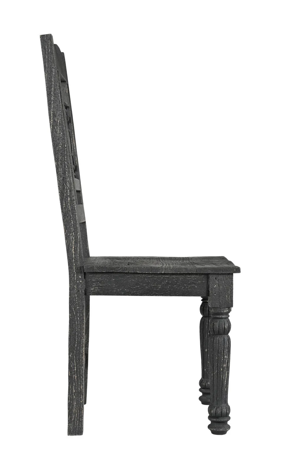 Set of Two Black Wood Slat Back Dining Side Chairs By Homeroots
