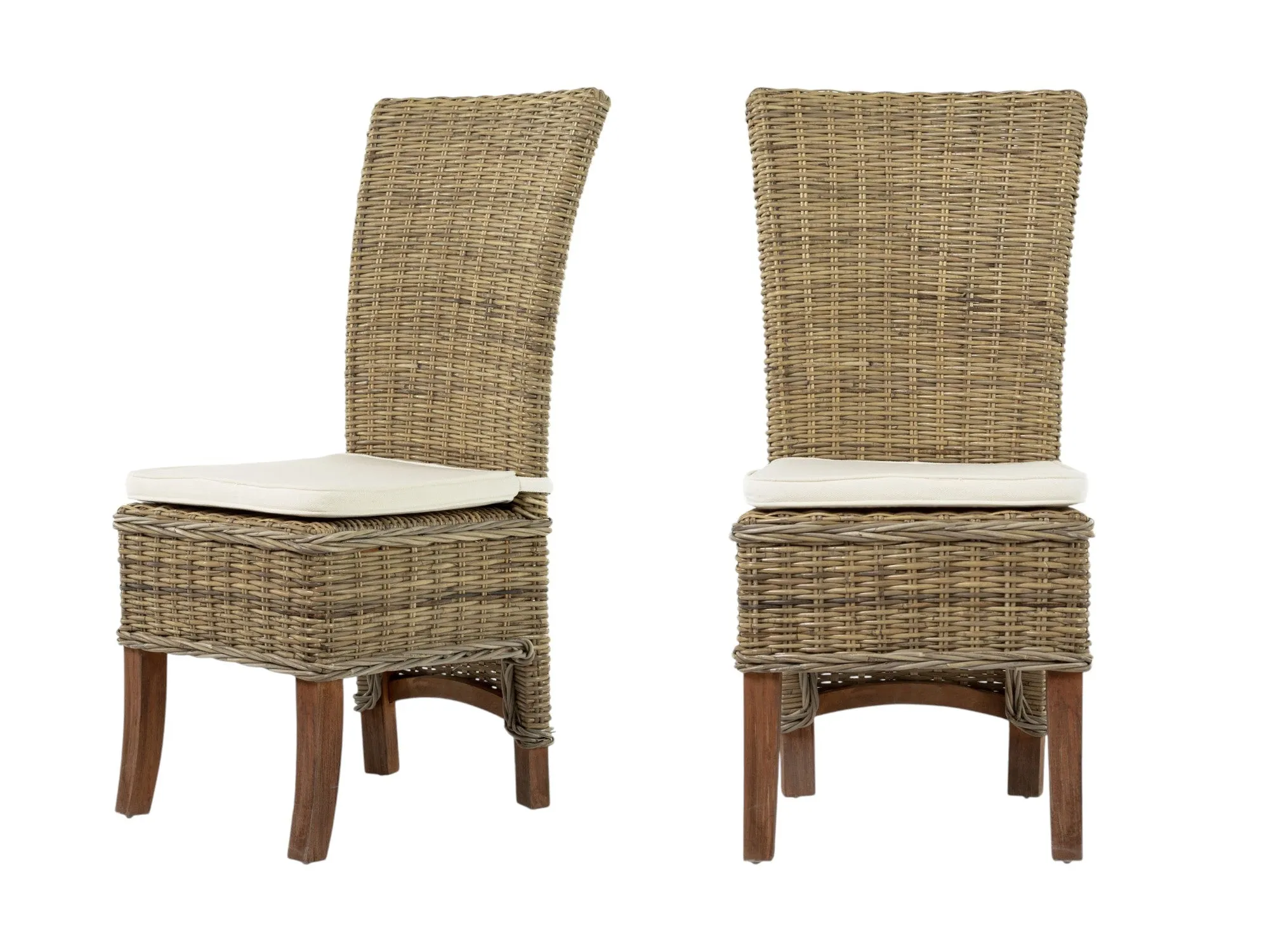 Set of Two Cream And Tan Rattan Dining Arm Chairs By Homeroots