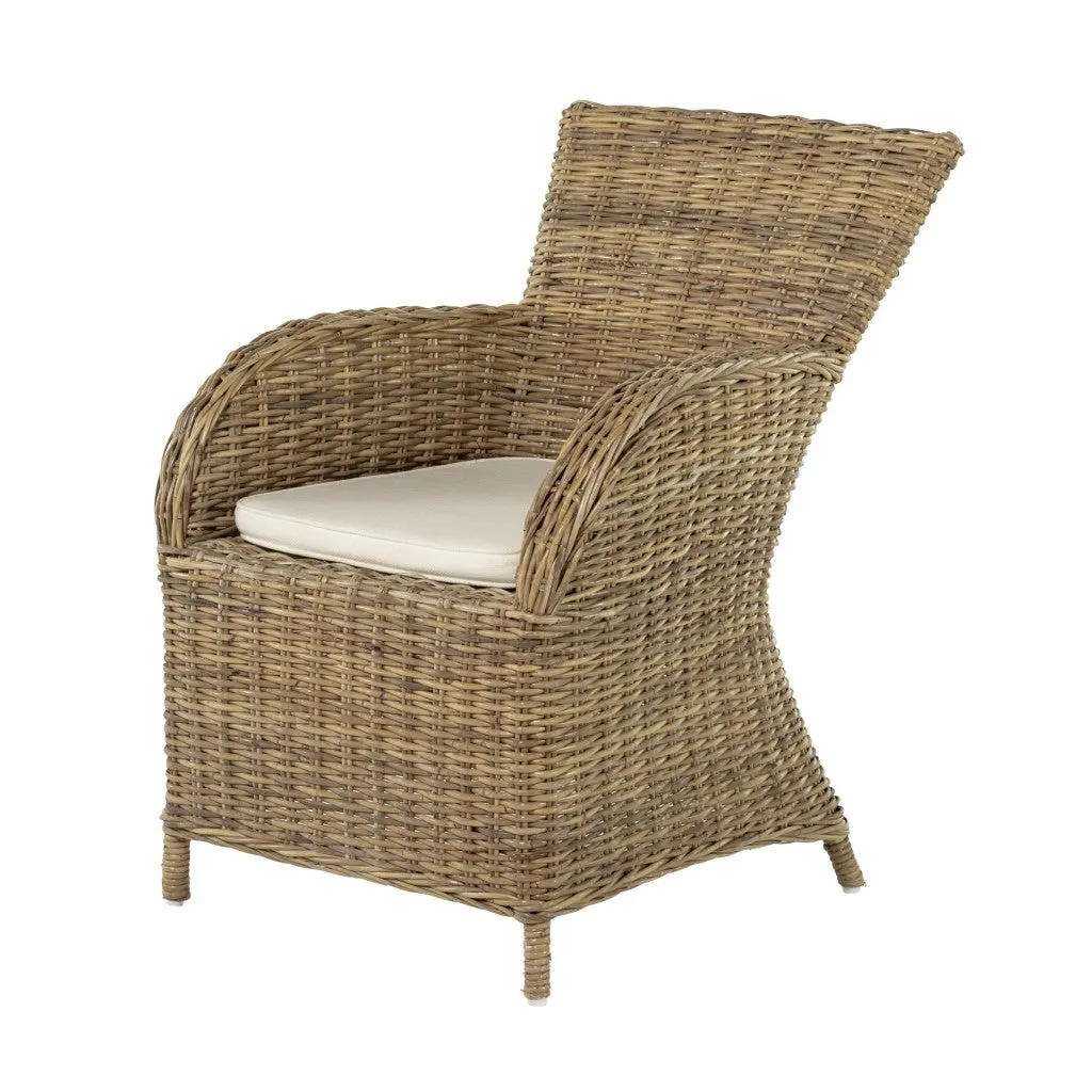 Set of Two Cream And Tan Rattan Dining Arm Chairs By Homeroots