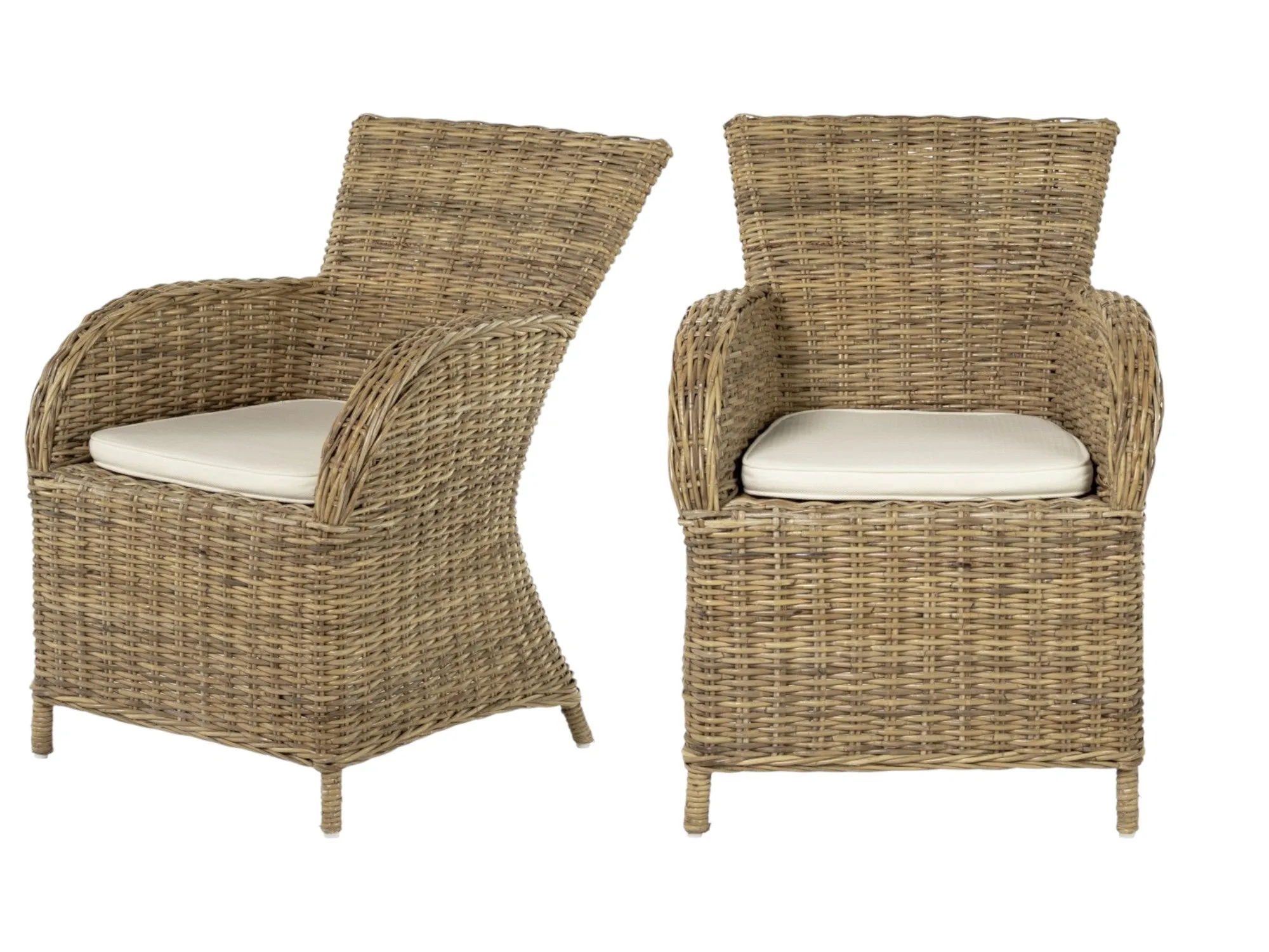 Set of Two Cream And Tan Rattan Dining Arm Chairs By Homeroots