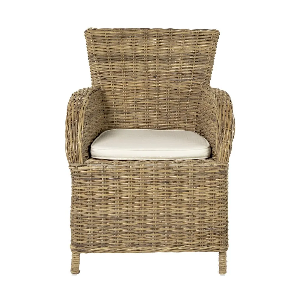Set of Two Cream And Tan Rattan Dining Arm Chairs By Homeroots