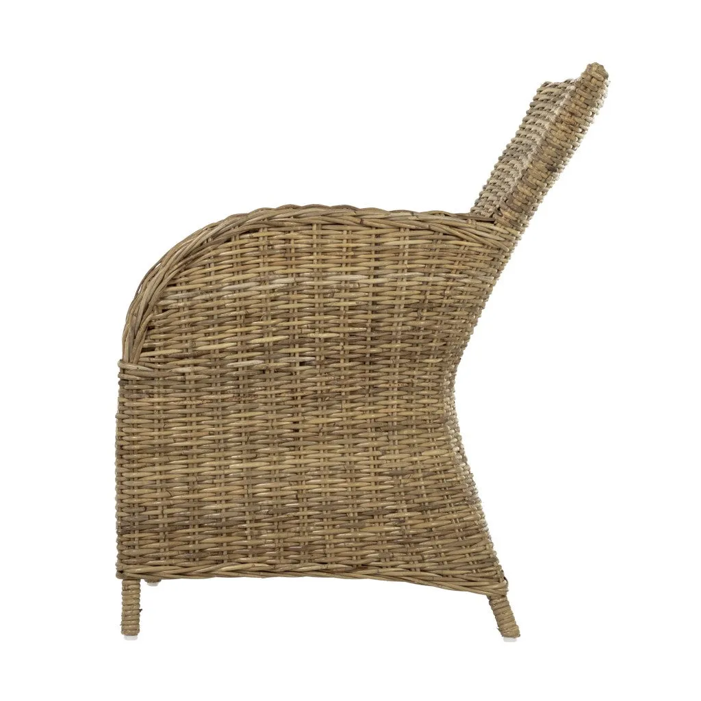 Set of Two Cream And Tan Rattan Dining Arm Chairs By Homeroots