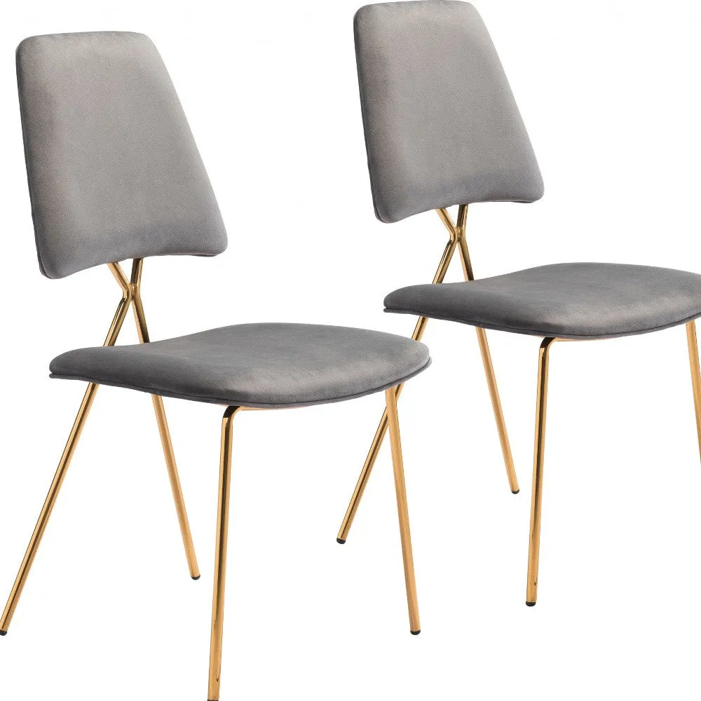 Set of Two Gray And Gold Upholstered Velvet Open Back Dining Side Chairs By Homeroots