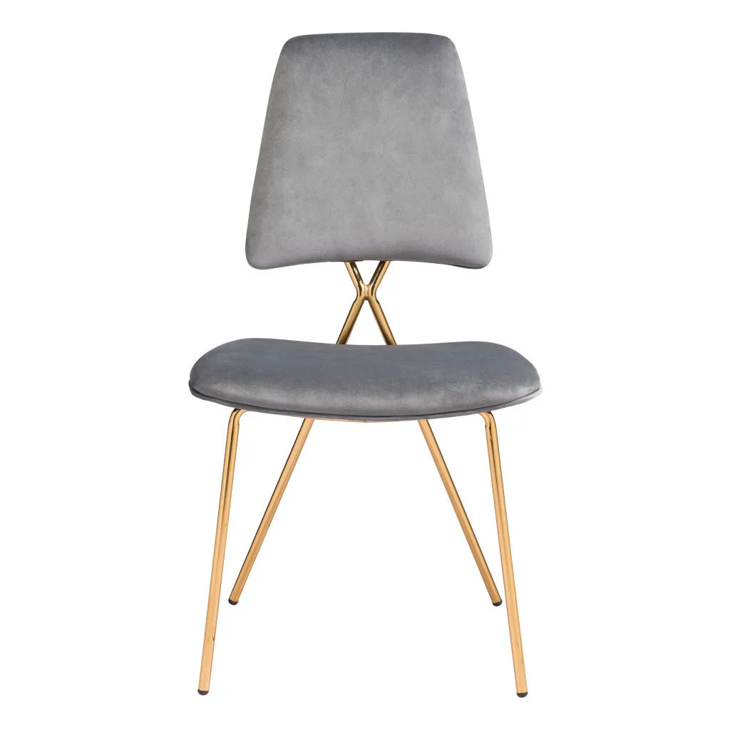 Set of Two Gray And Gold Upholstered Velvet Open Back Dining Side Chairs By Homeroots